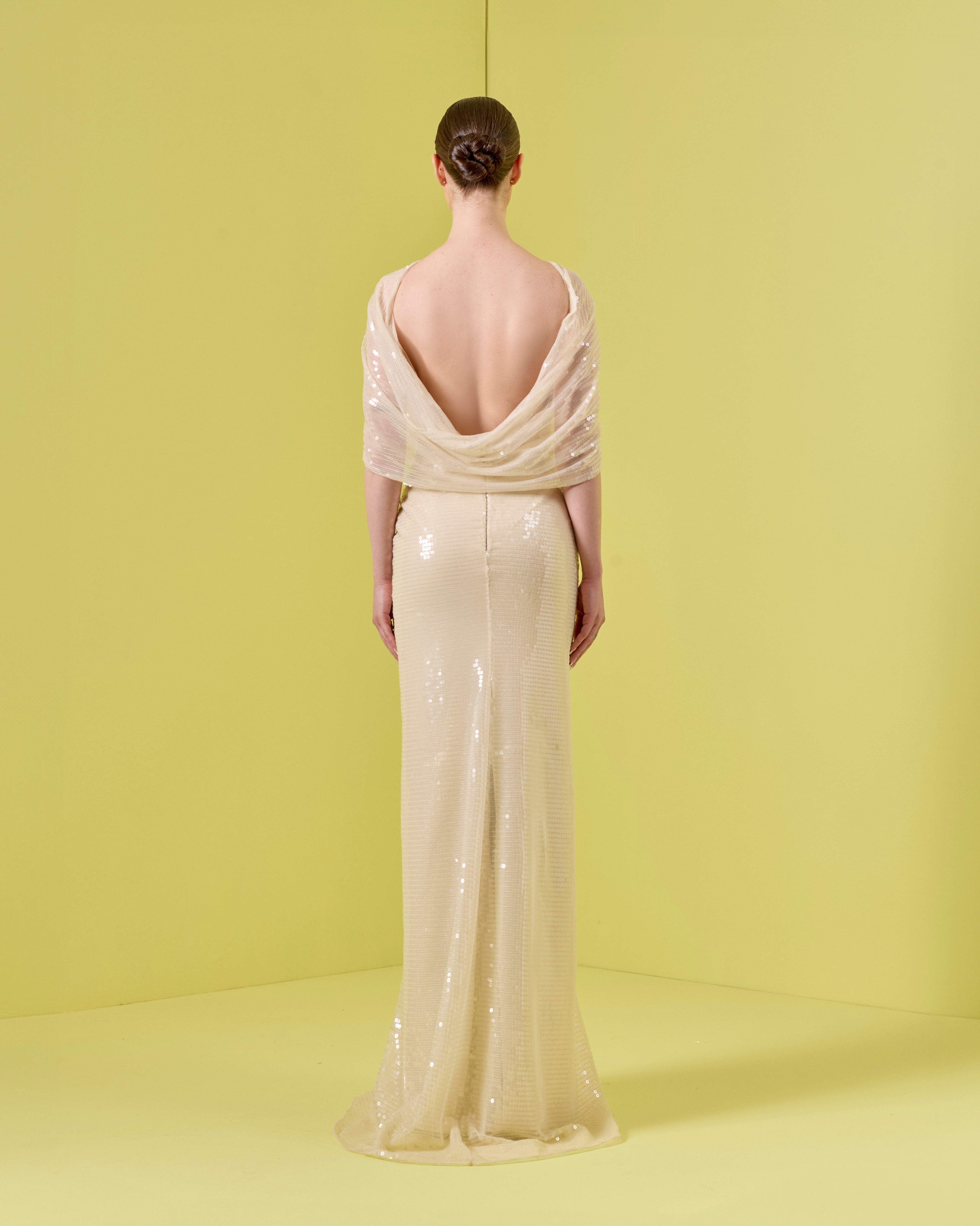 Waist Foldings Front Drape With Shawl Full Sequin Dress