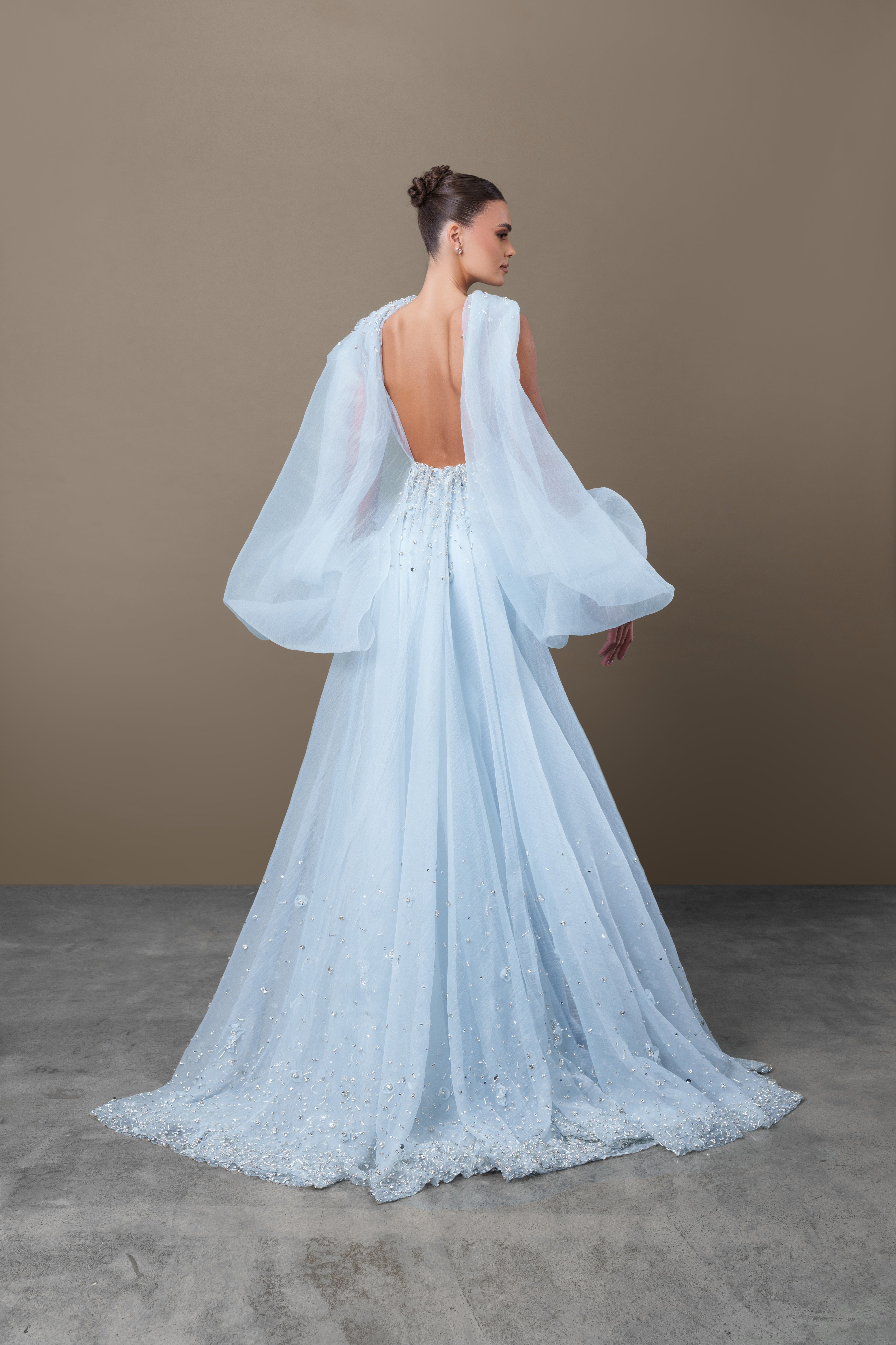 Crepe with Gazar Scarf Embellished Dress