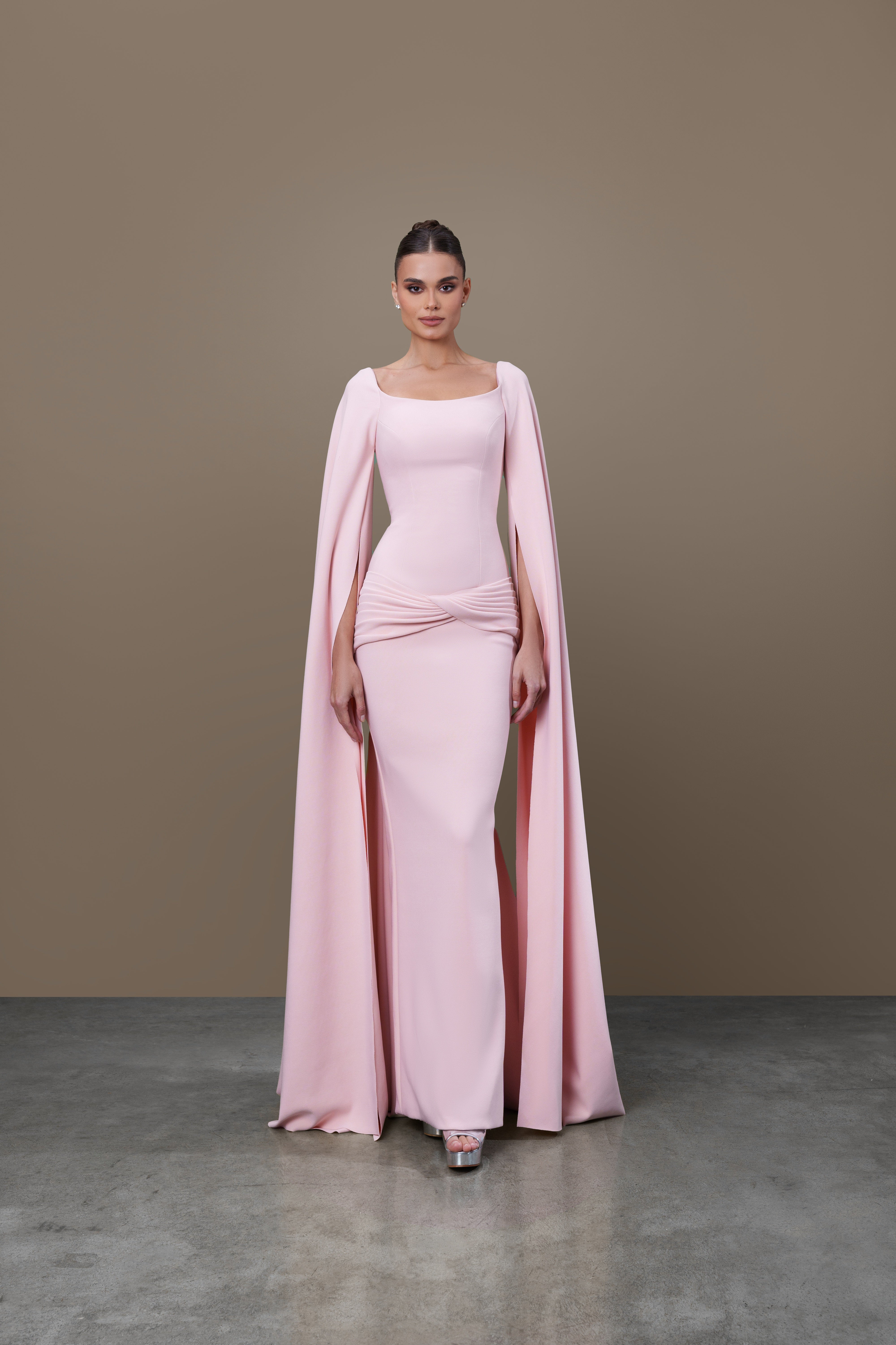 Thick Crepe Stretch with Front Hip Folding Dress