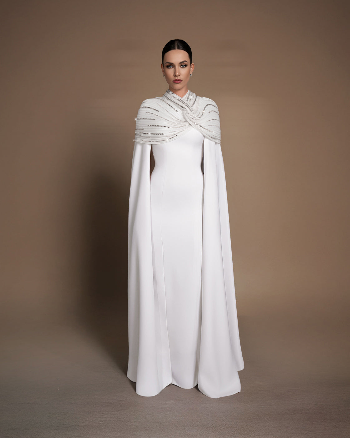 Long dress with embellished cape