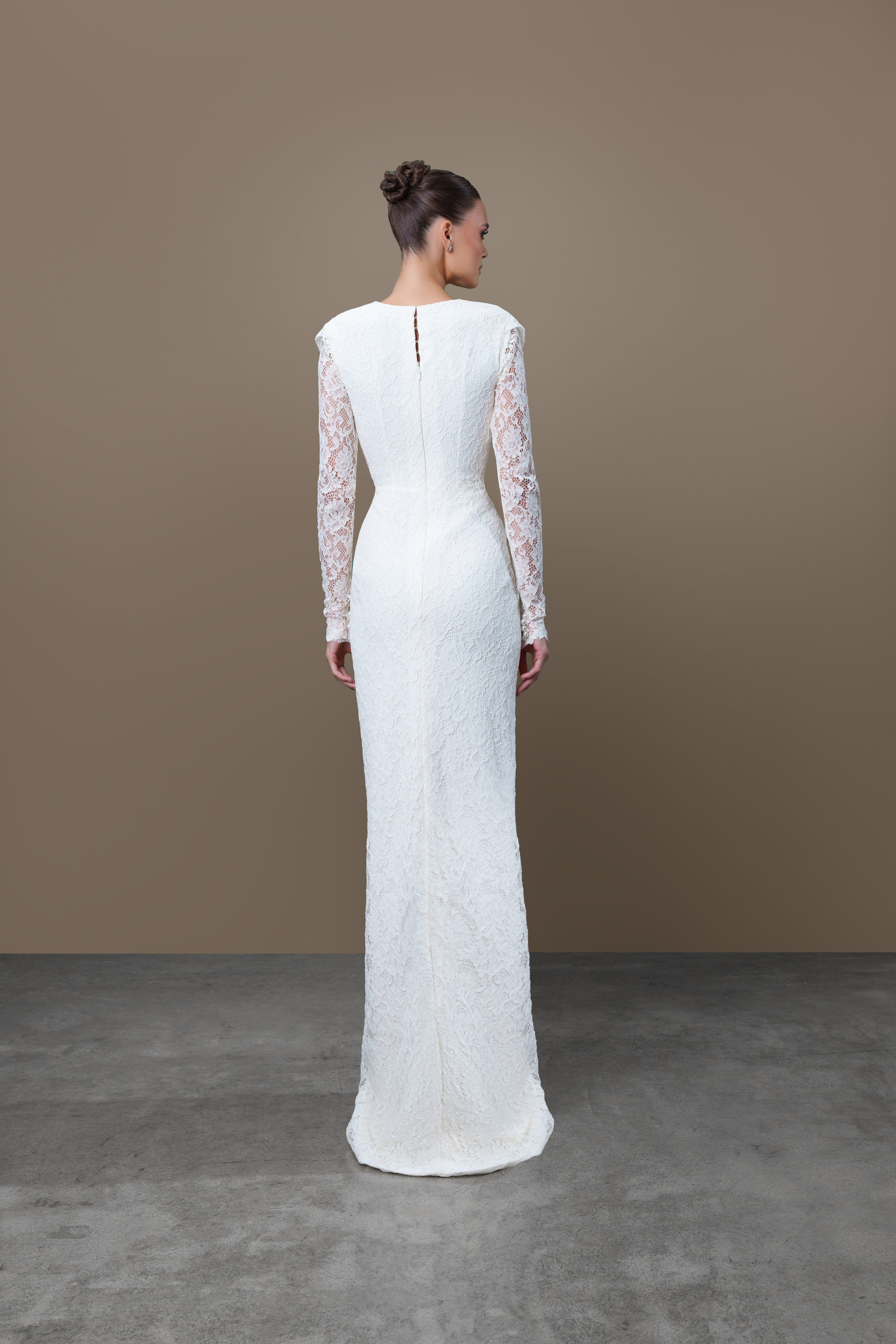 Dantel with Pearl Broche and Waist Drapings Dress