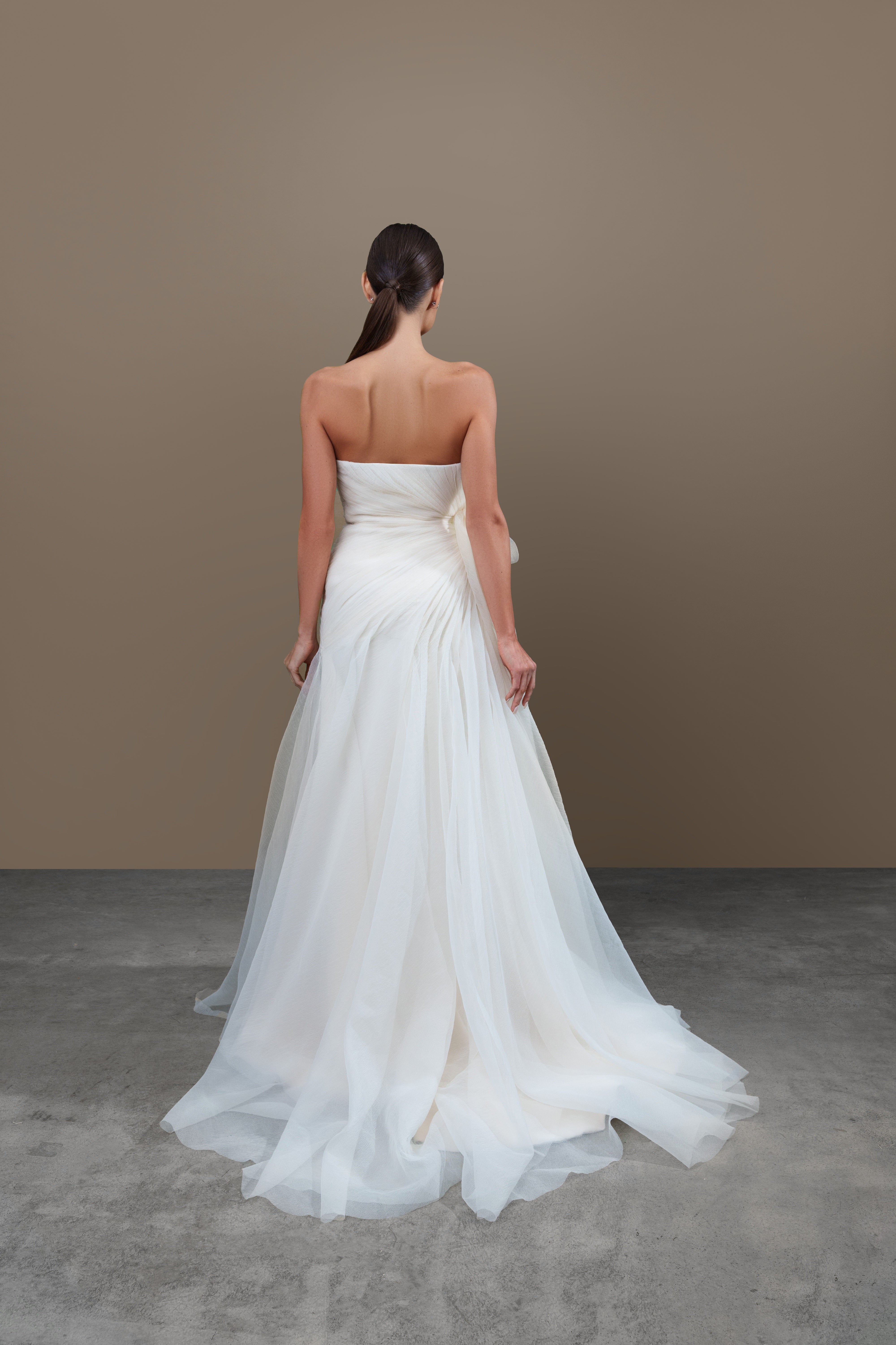 Draped cotton gazar dress with side rose
