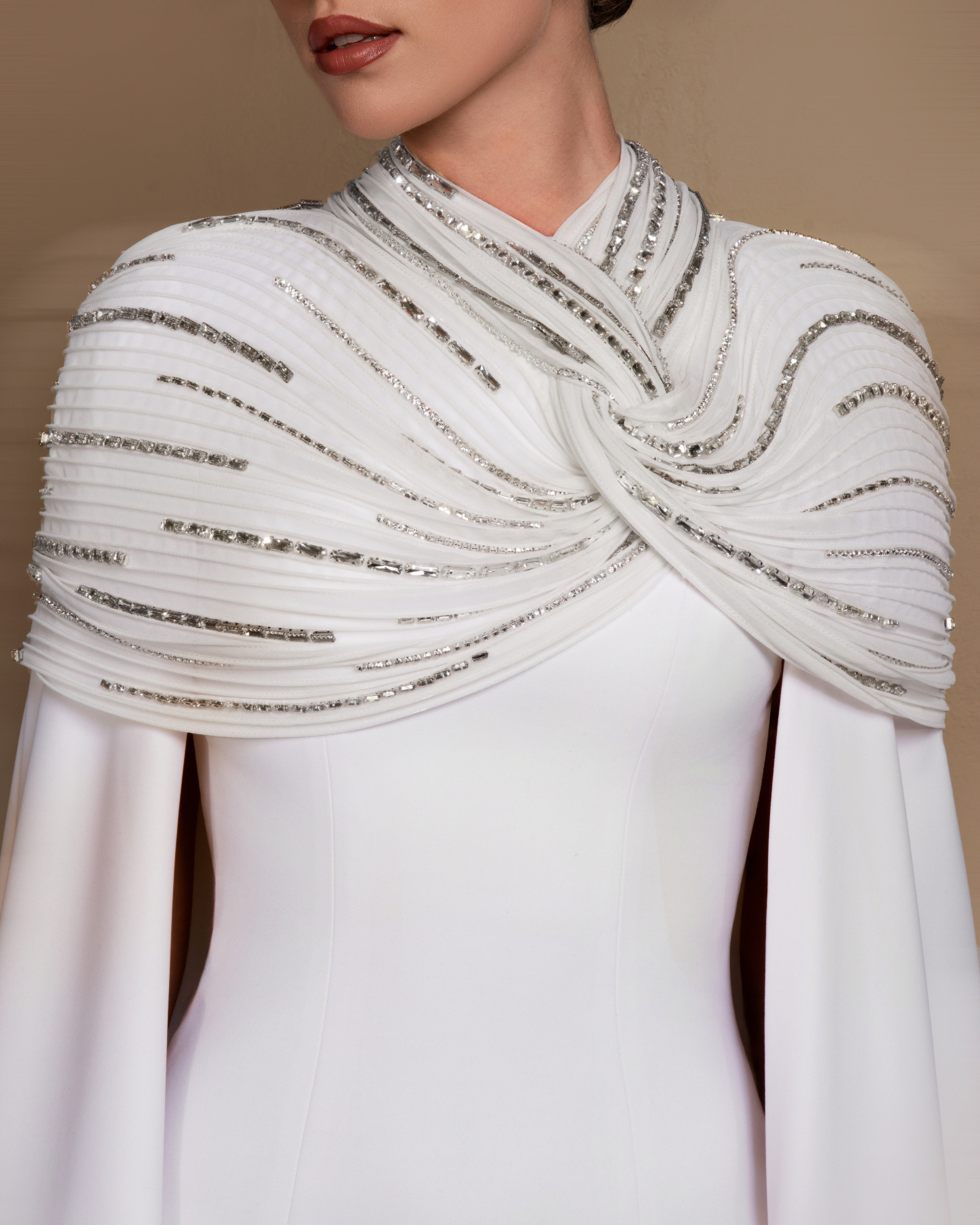 Long dress with embellished cape