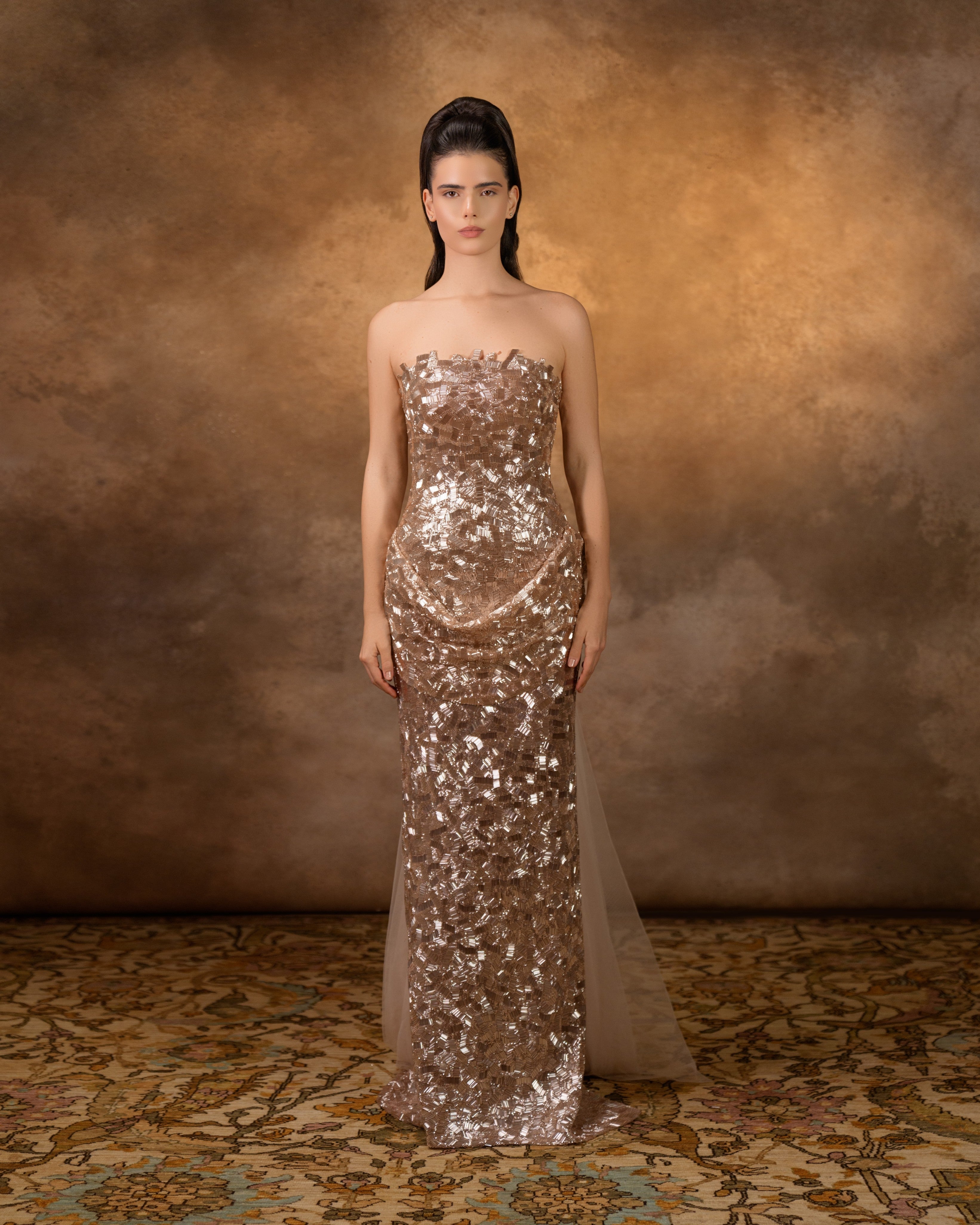 Full sequined dress with tail