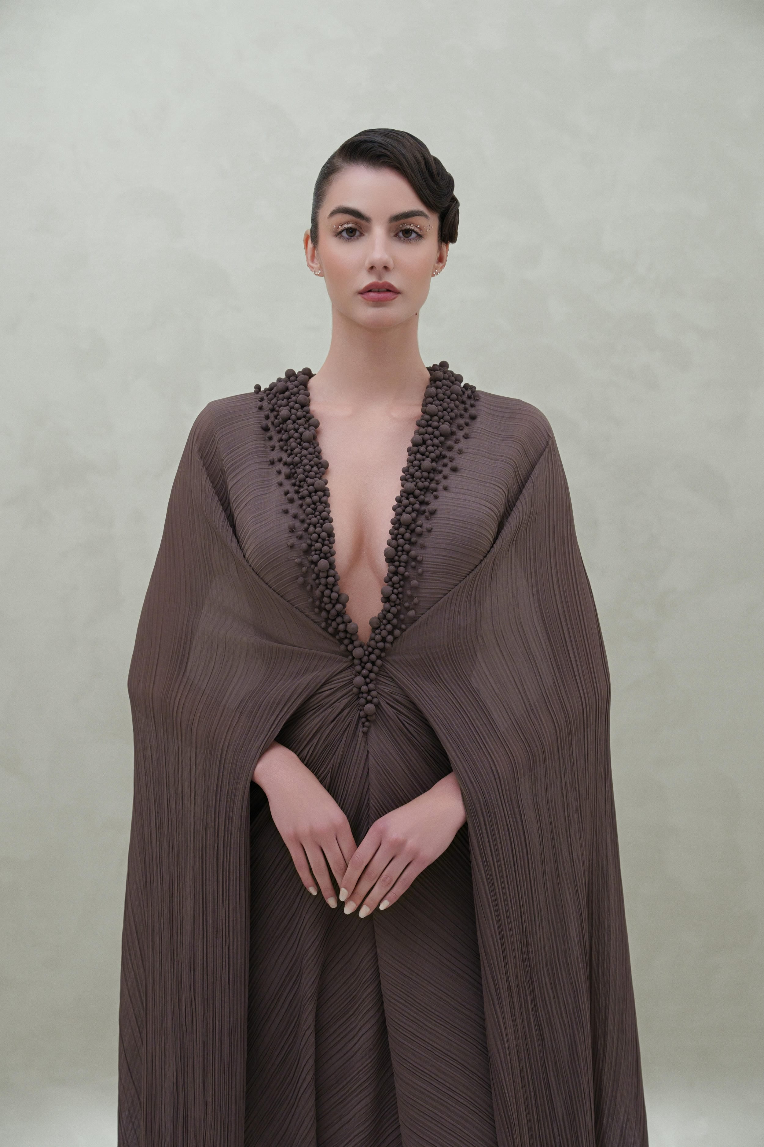 front matt pearls long dress