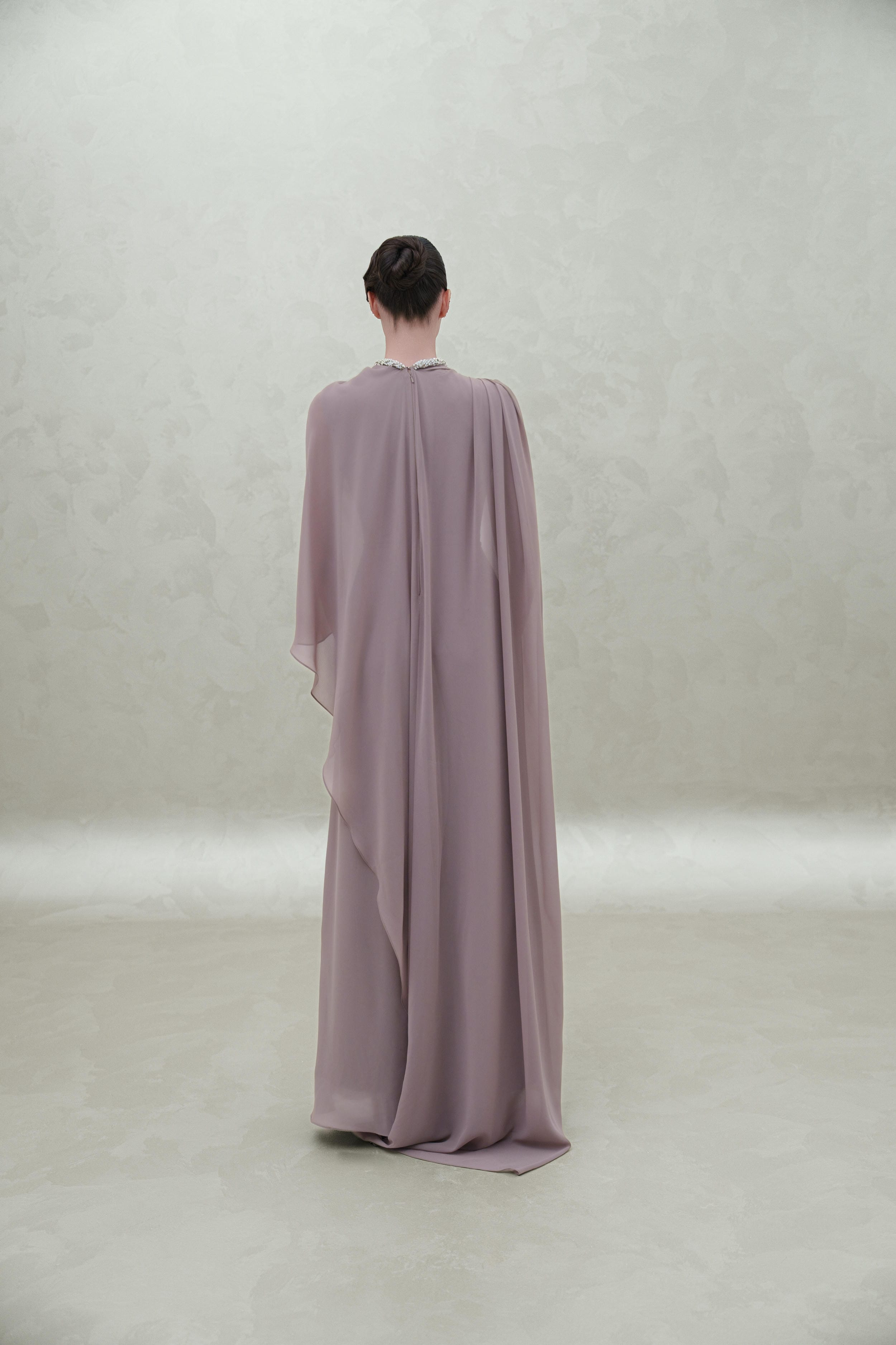 crystal neck chiffon dress