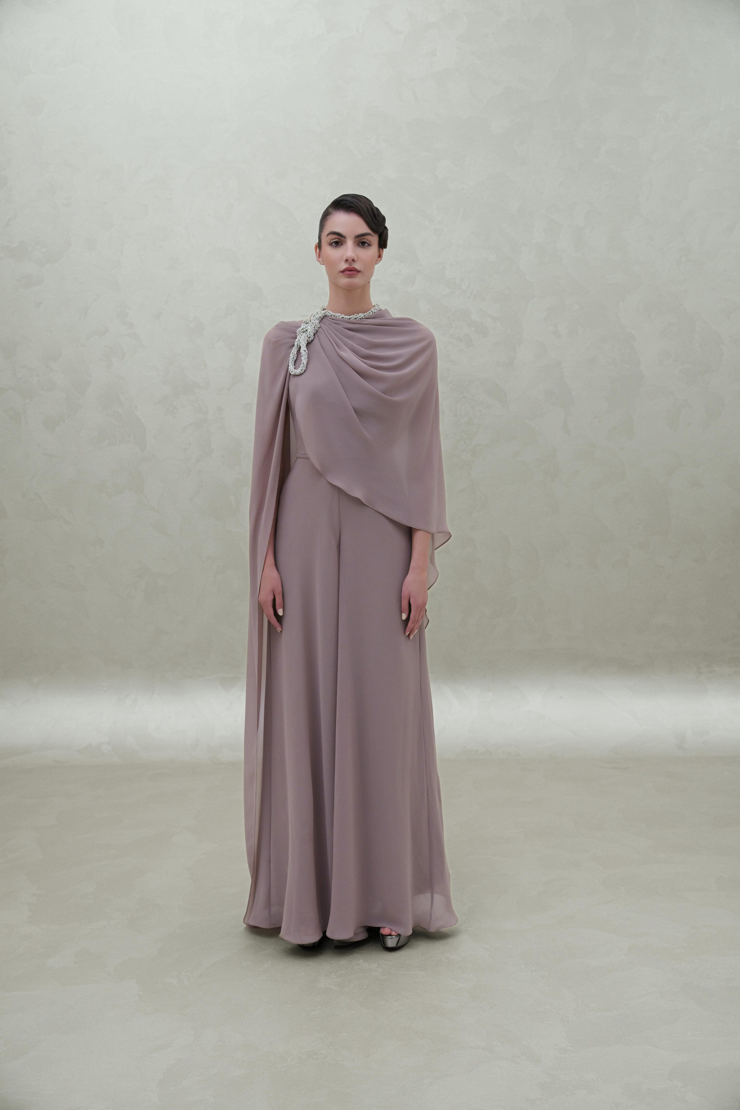 crystal neck chiffon dress