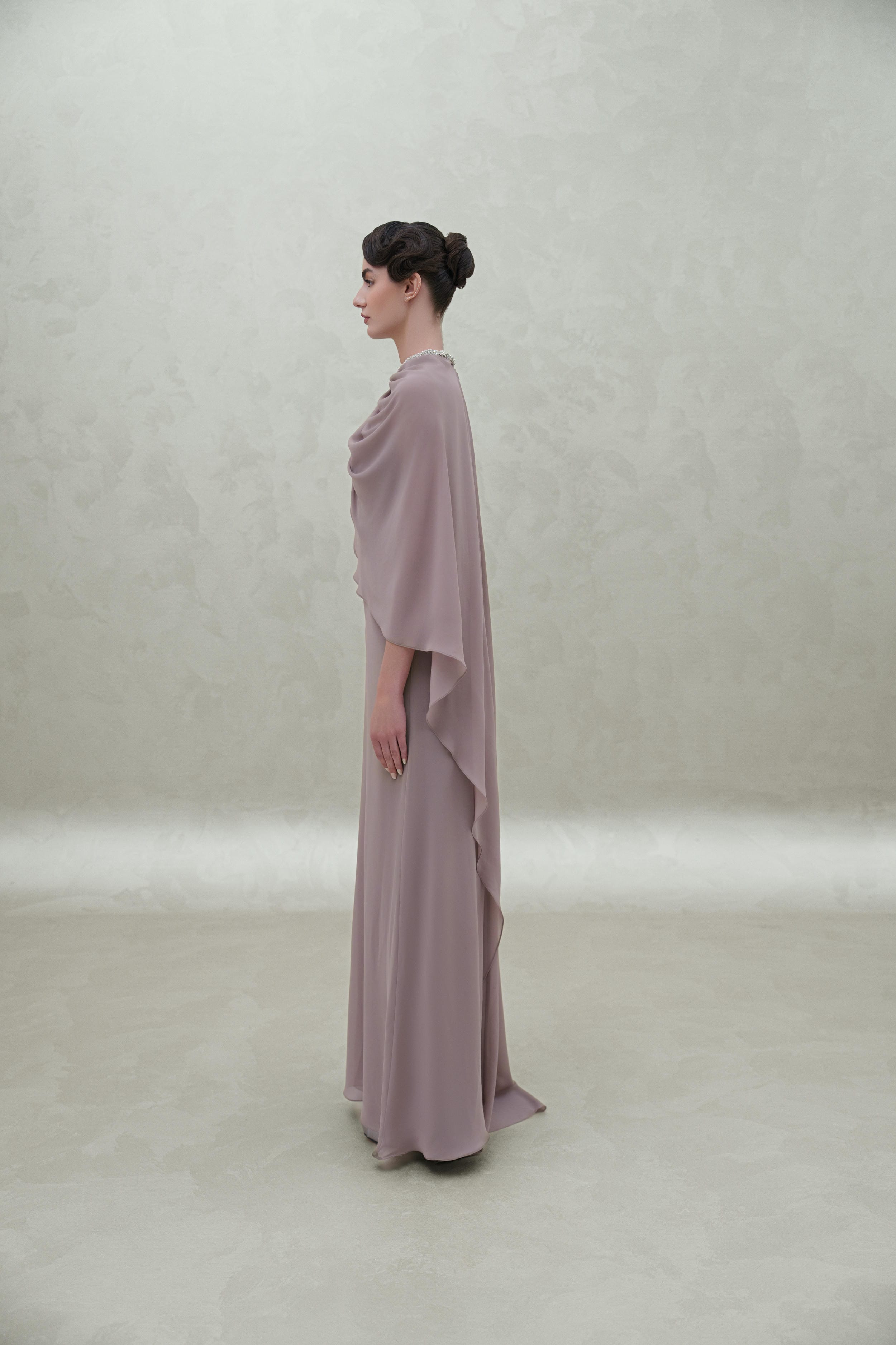 crystal neck chiffon dress