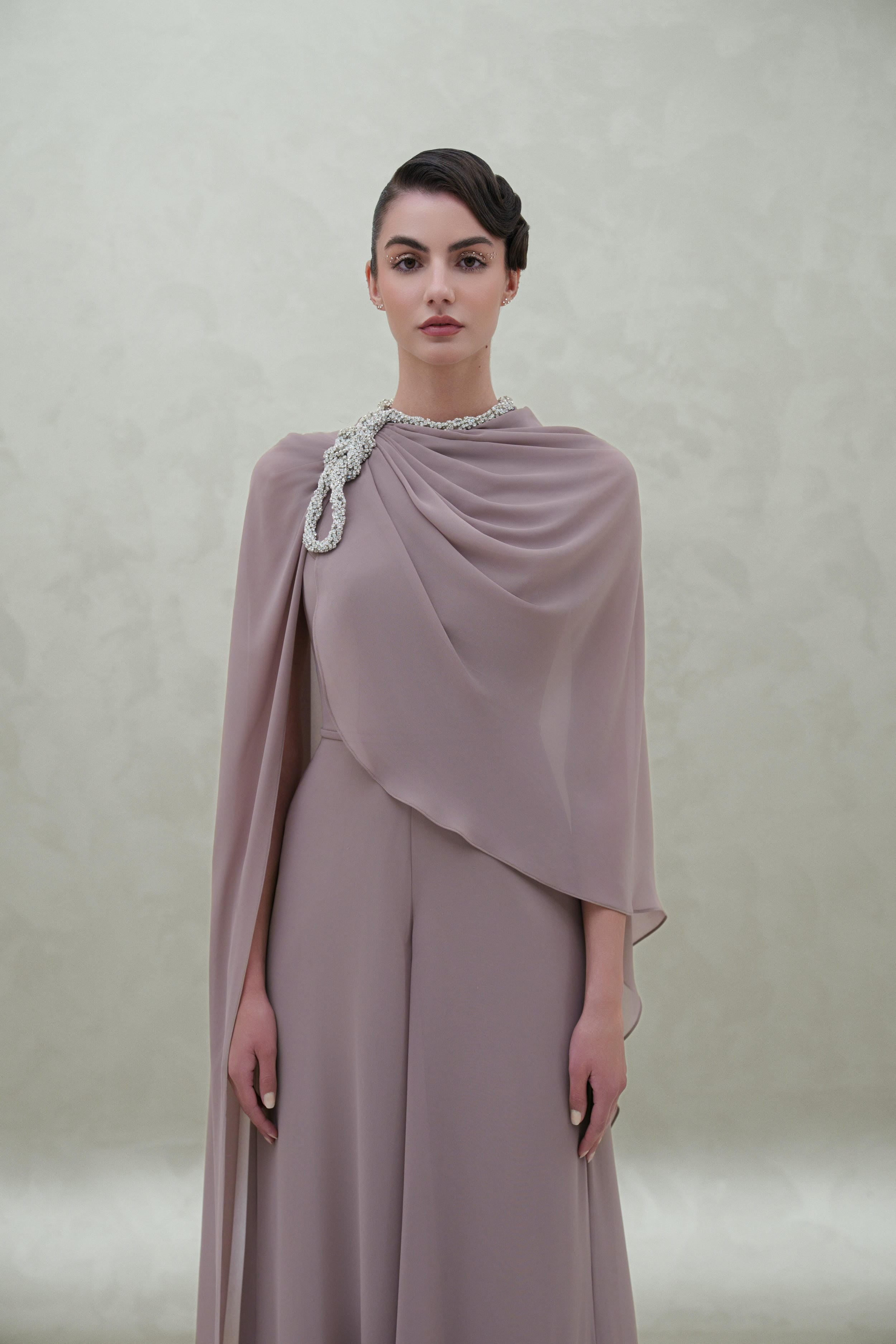 crystal neck chiffon dress