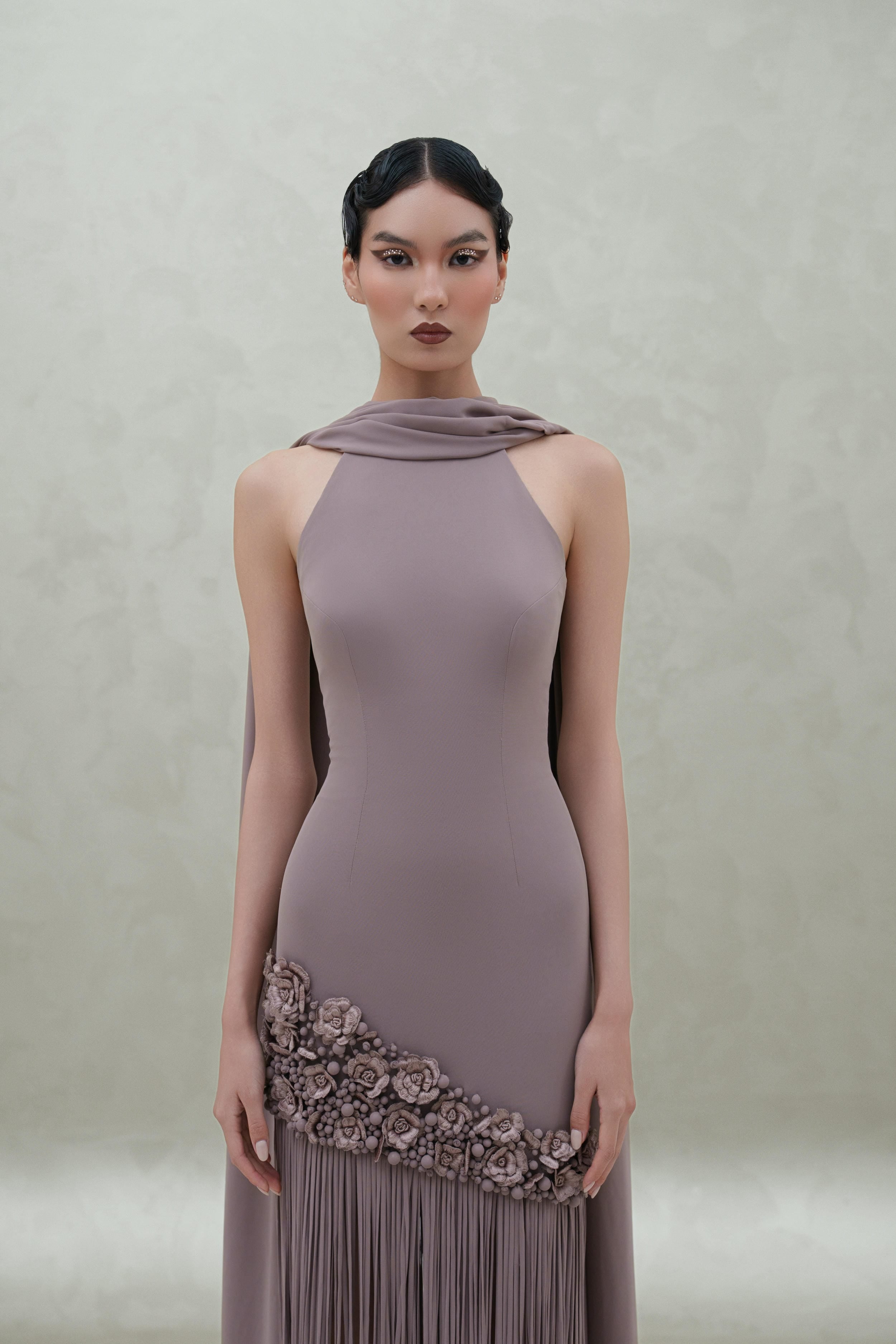 dress with bottom hem and shawl