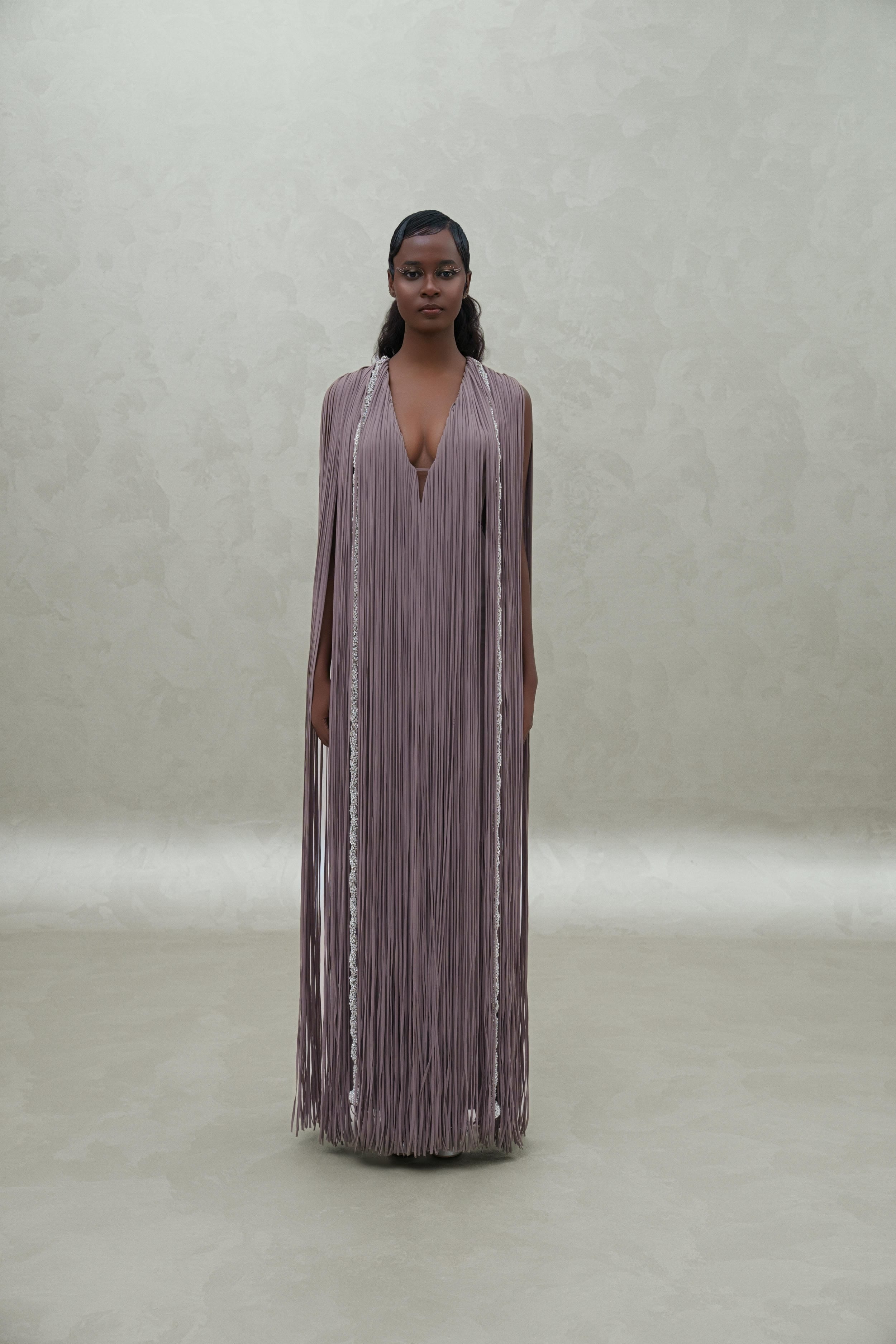 hem dress with a crystal line set