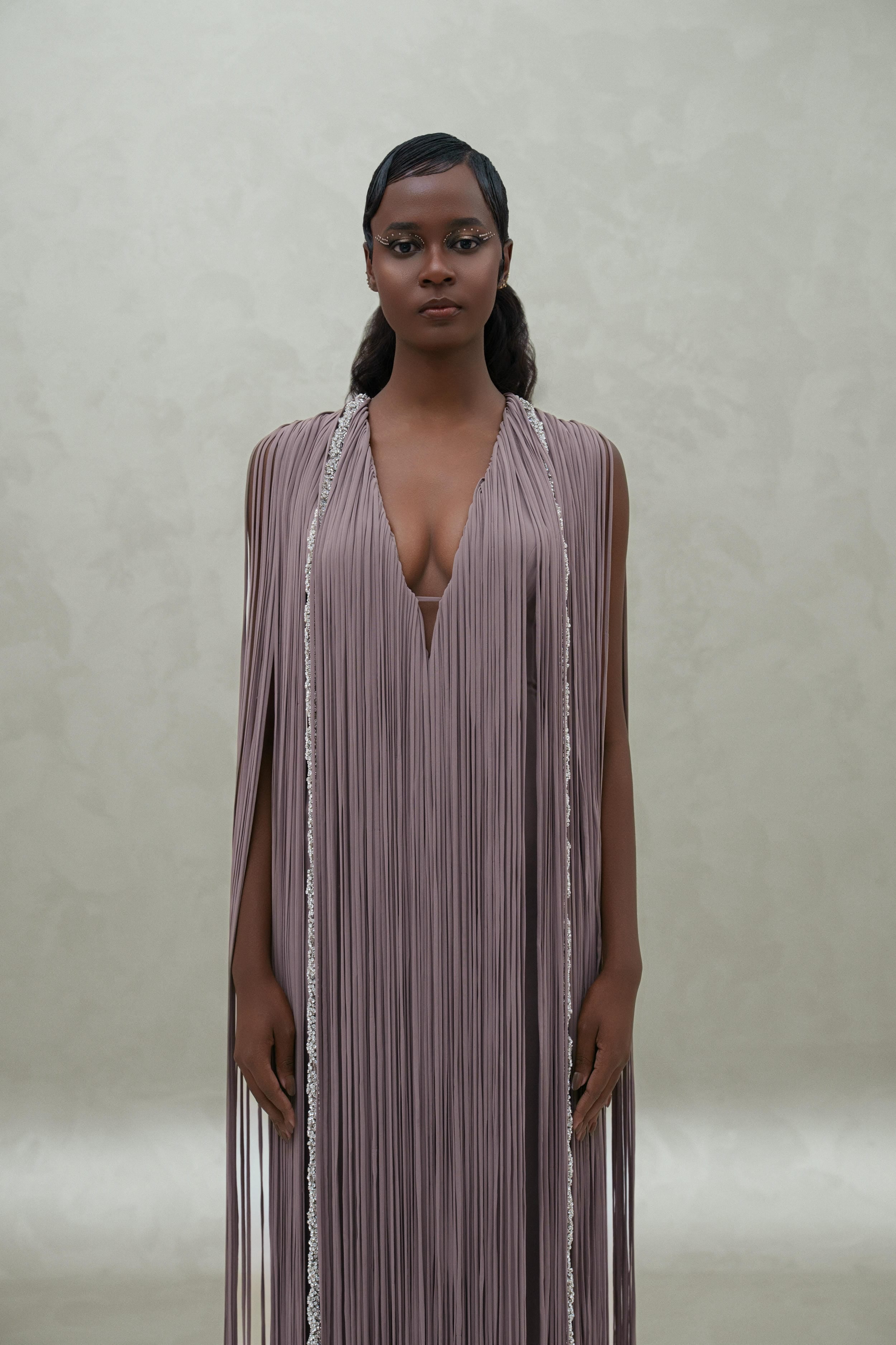 hem dress with a crystal line set
