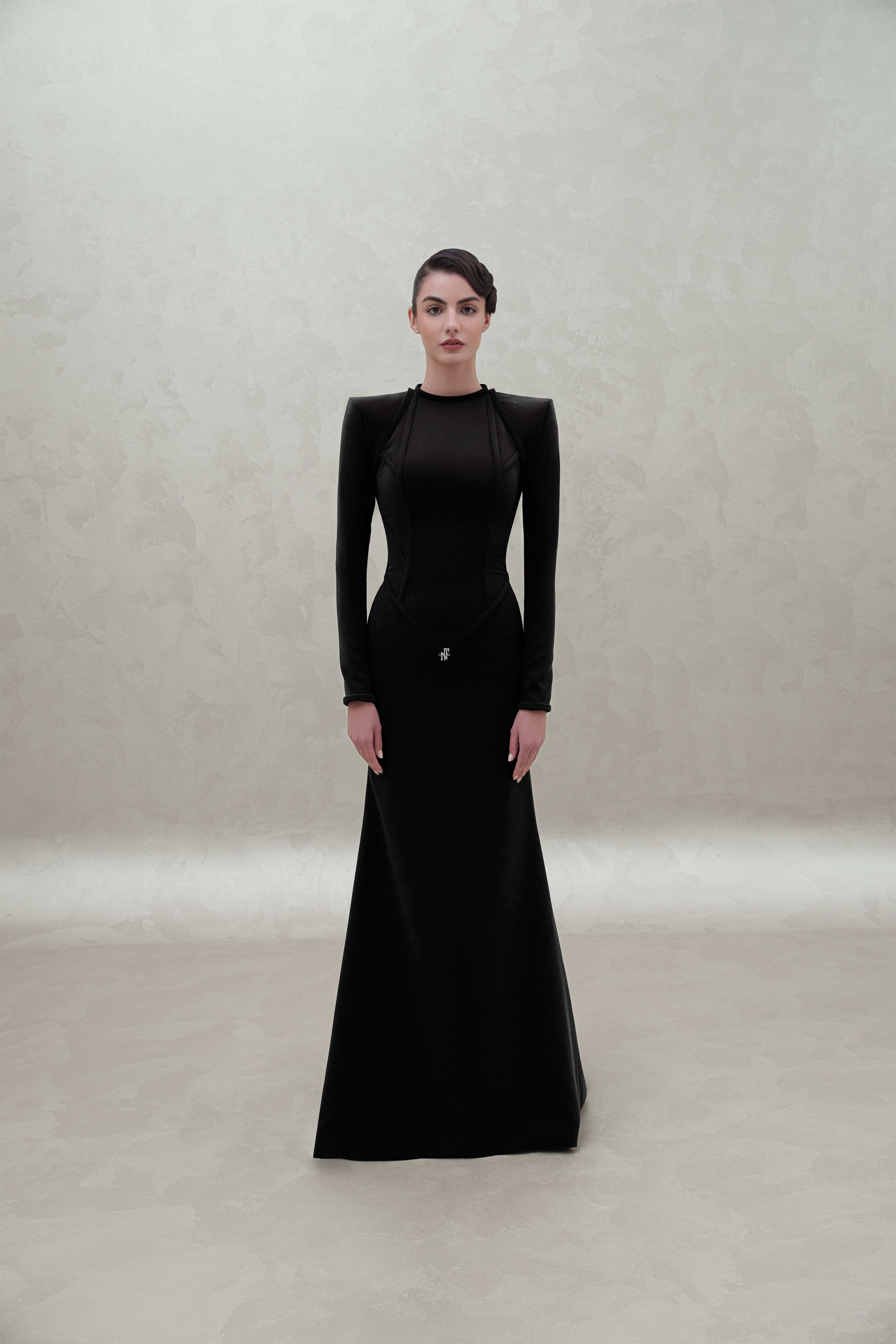 long sleeves with silver logo dress