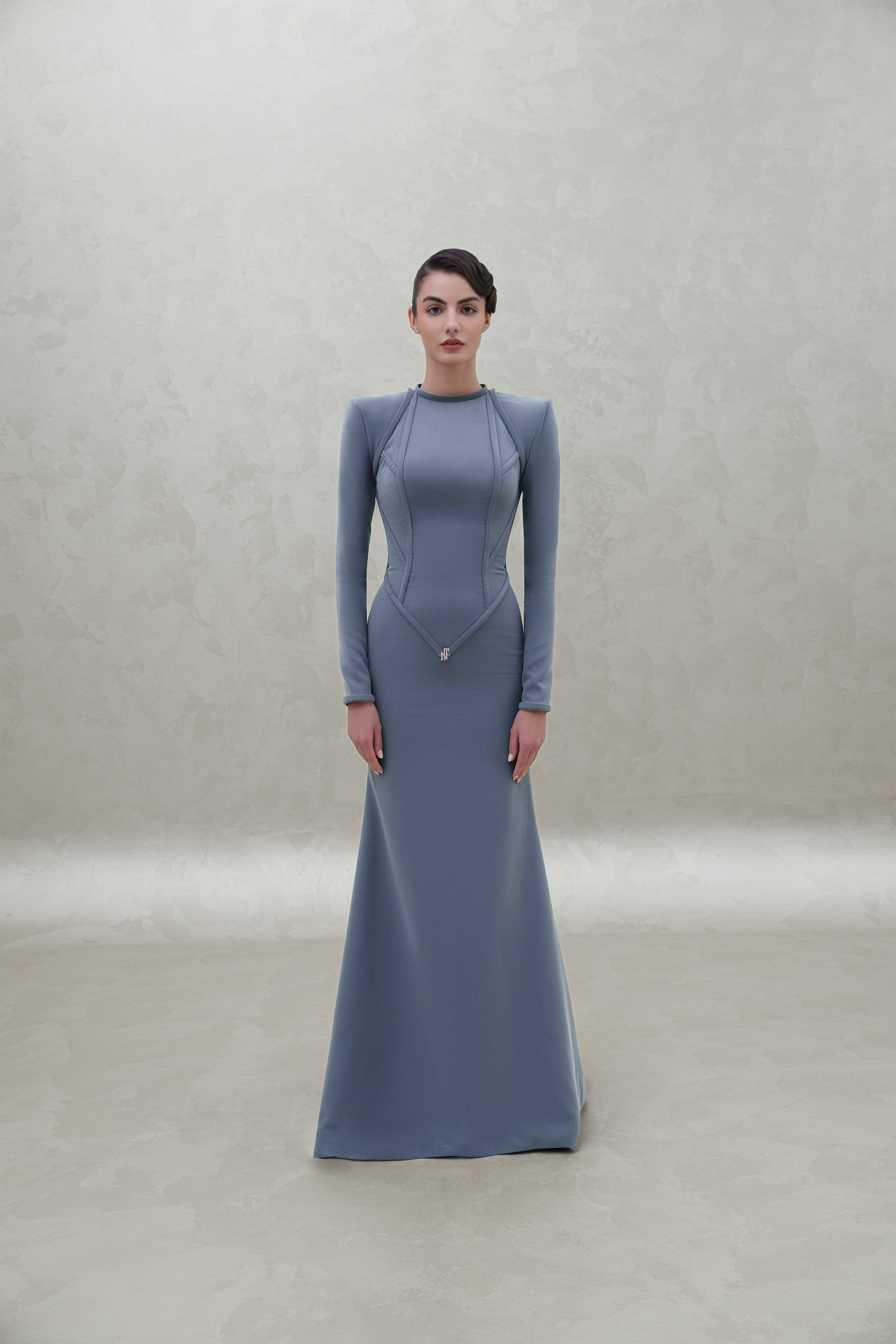 long sleeves with silver logo dress