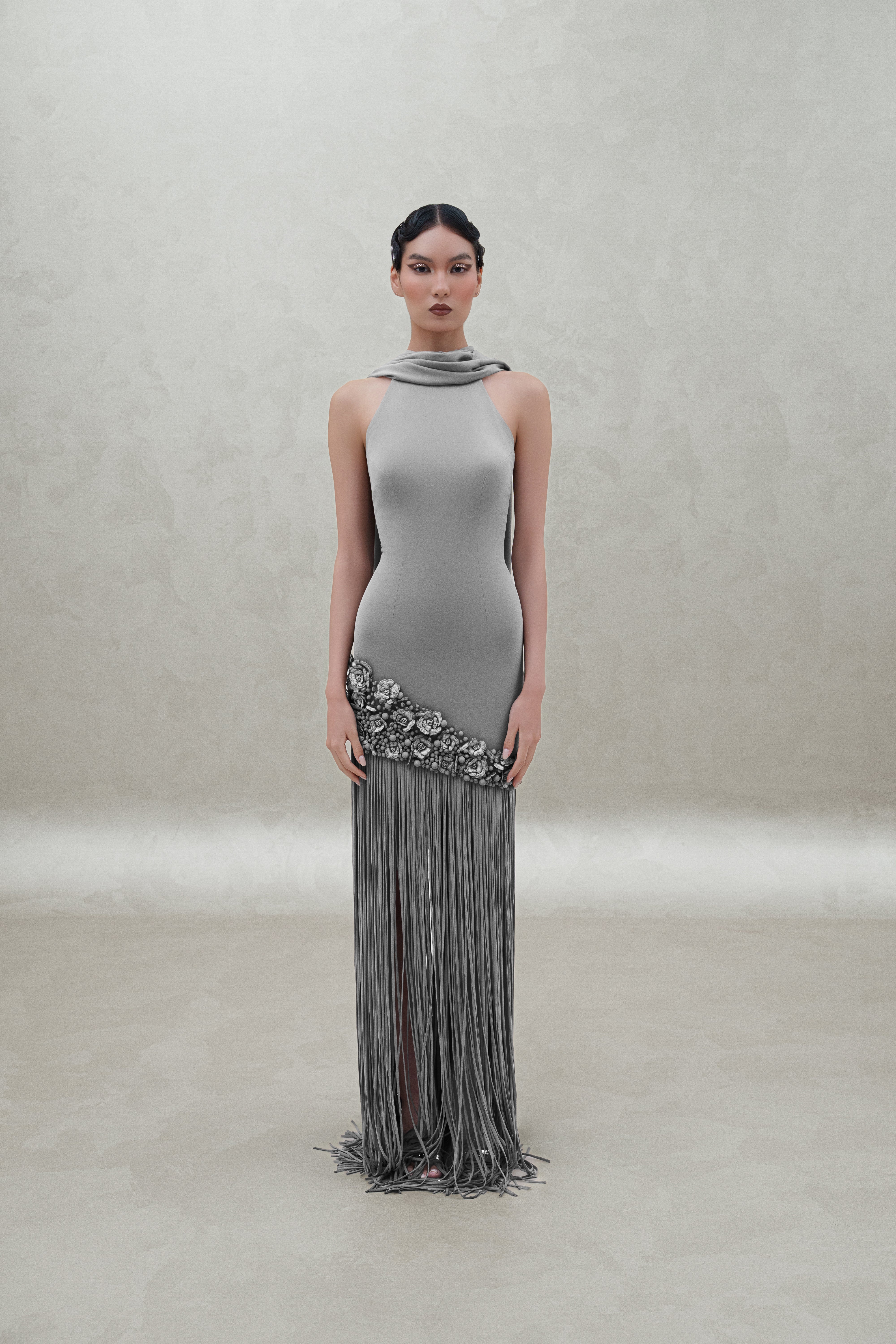 dress with bottom hem and shawl