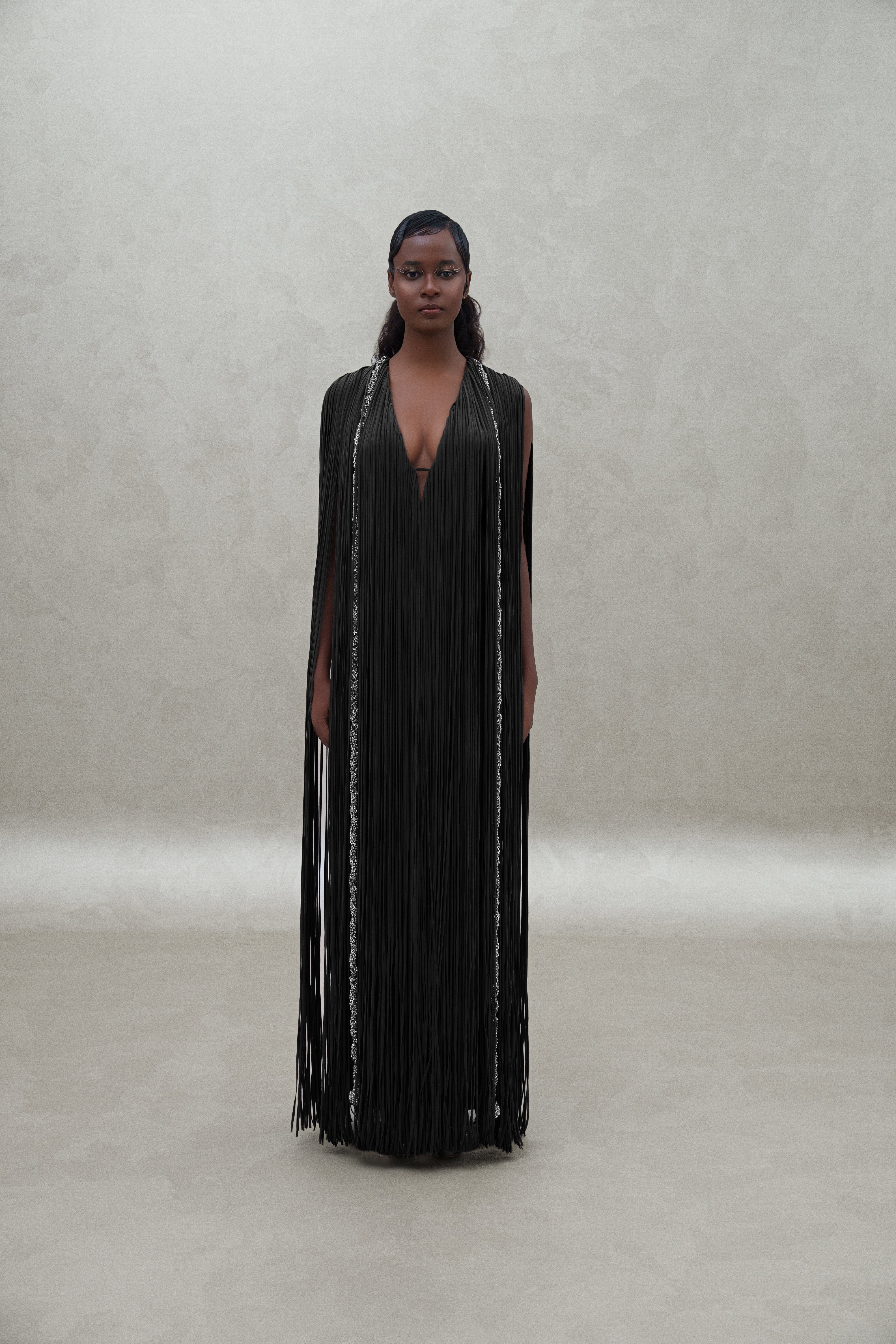 hem dress with a crystal line set