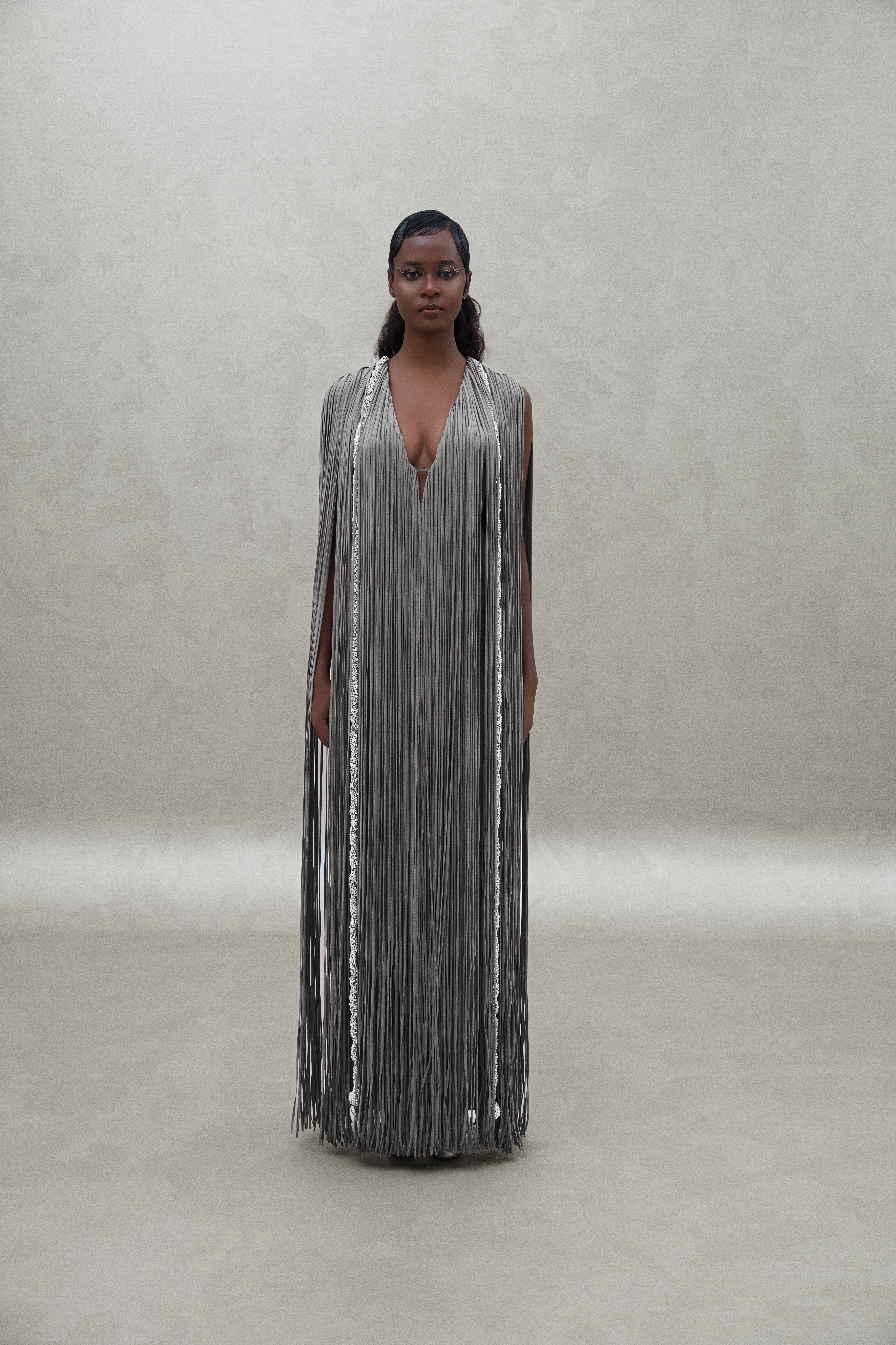 hem dress with a crystal line set