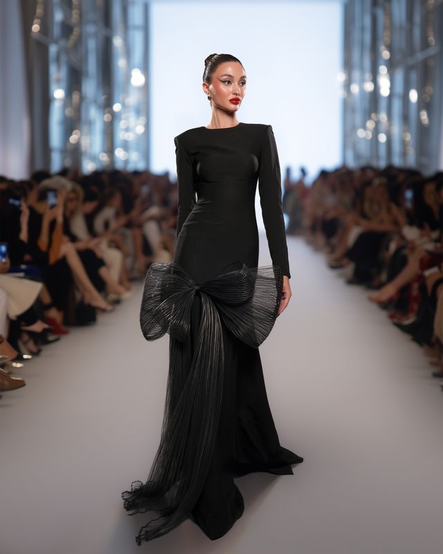 Crepe Long Dress with Front Hip Bow