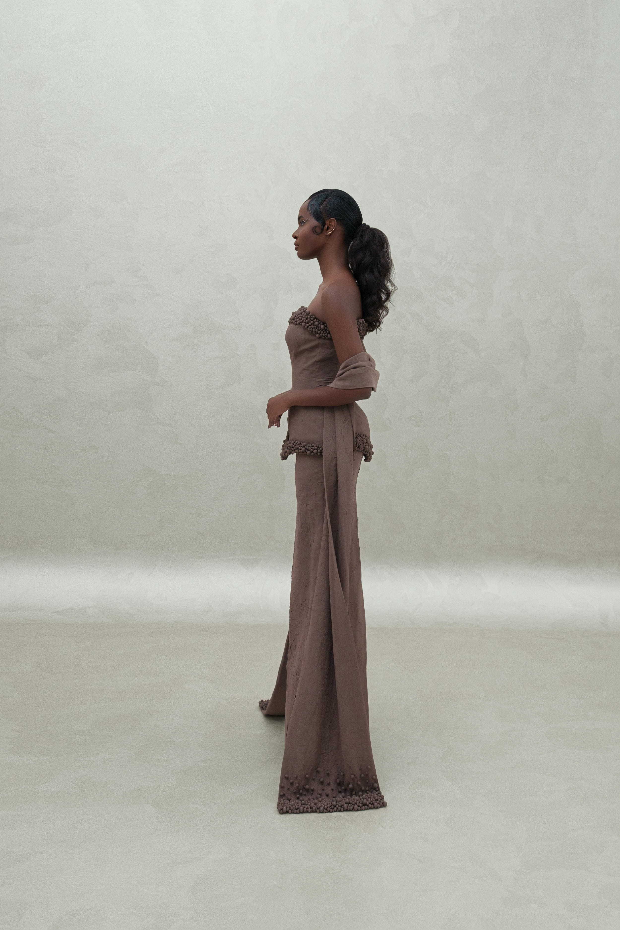 top skirt shawl set with matt pearls