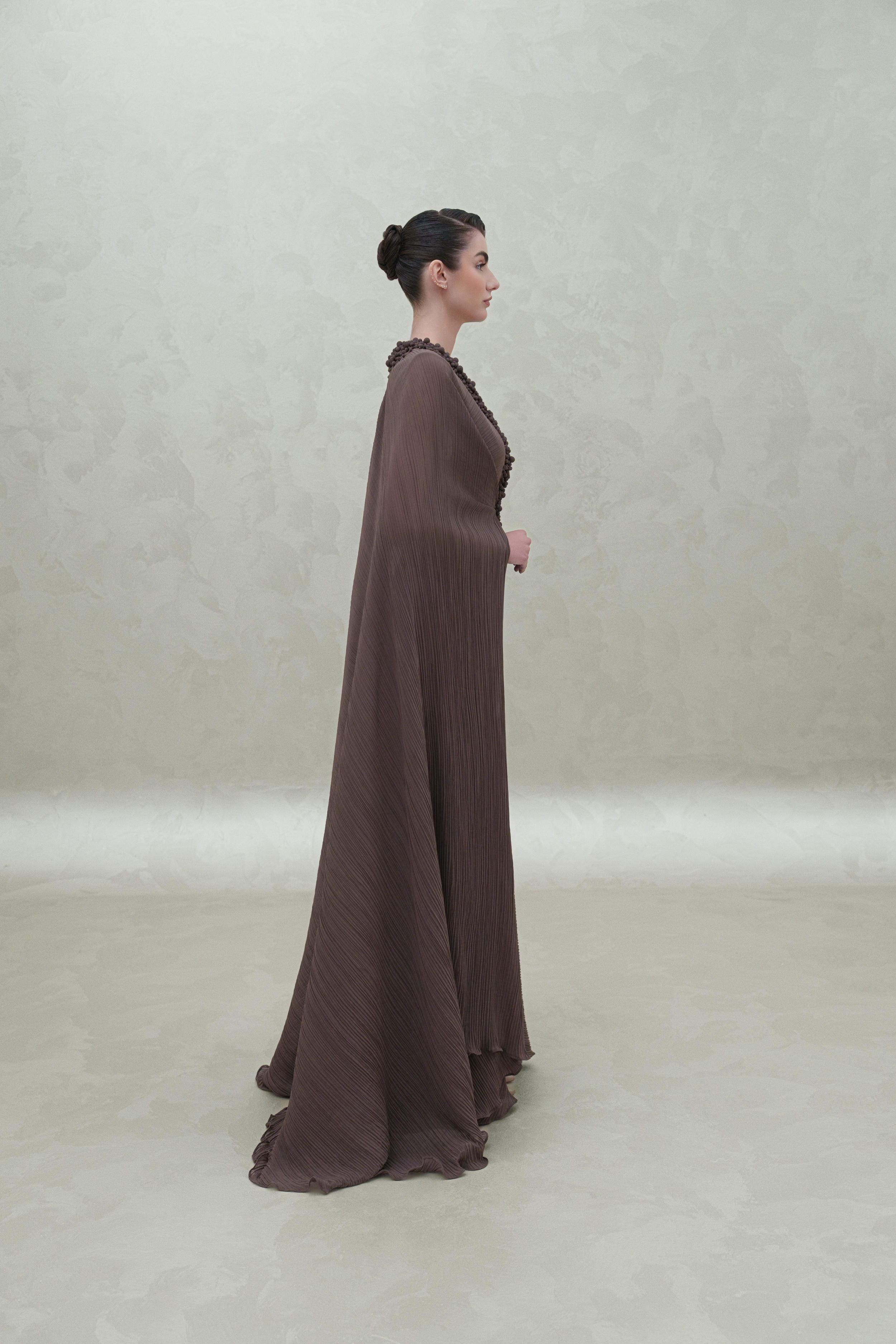 front matt pearls long dress