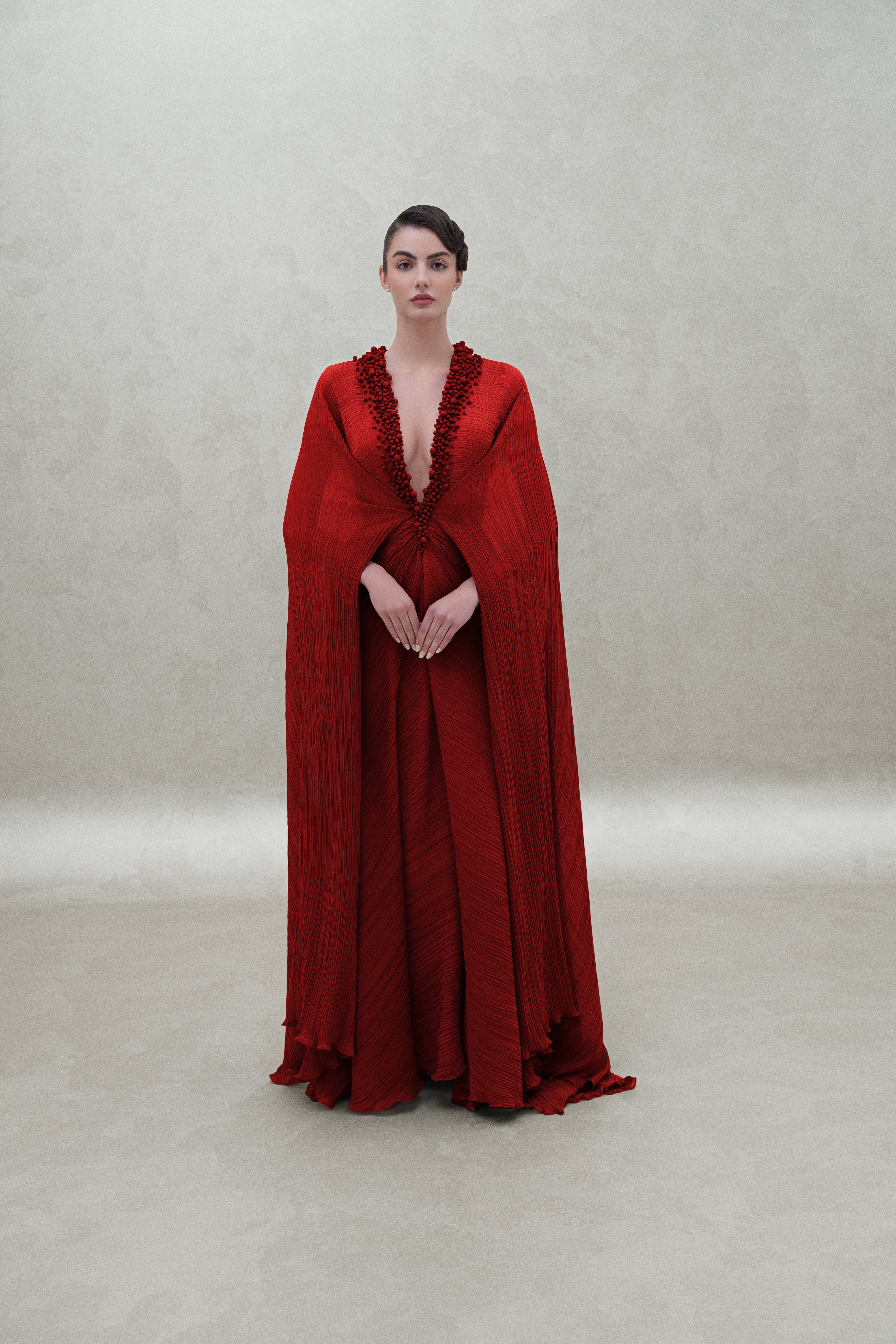 front matt pearls long dress