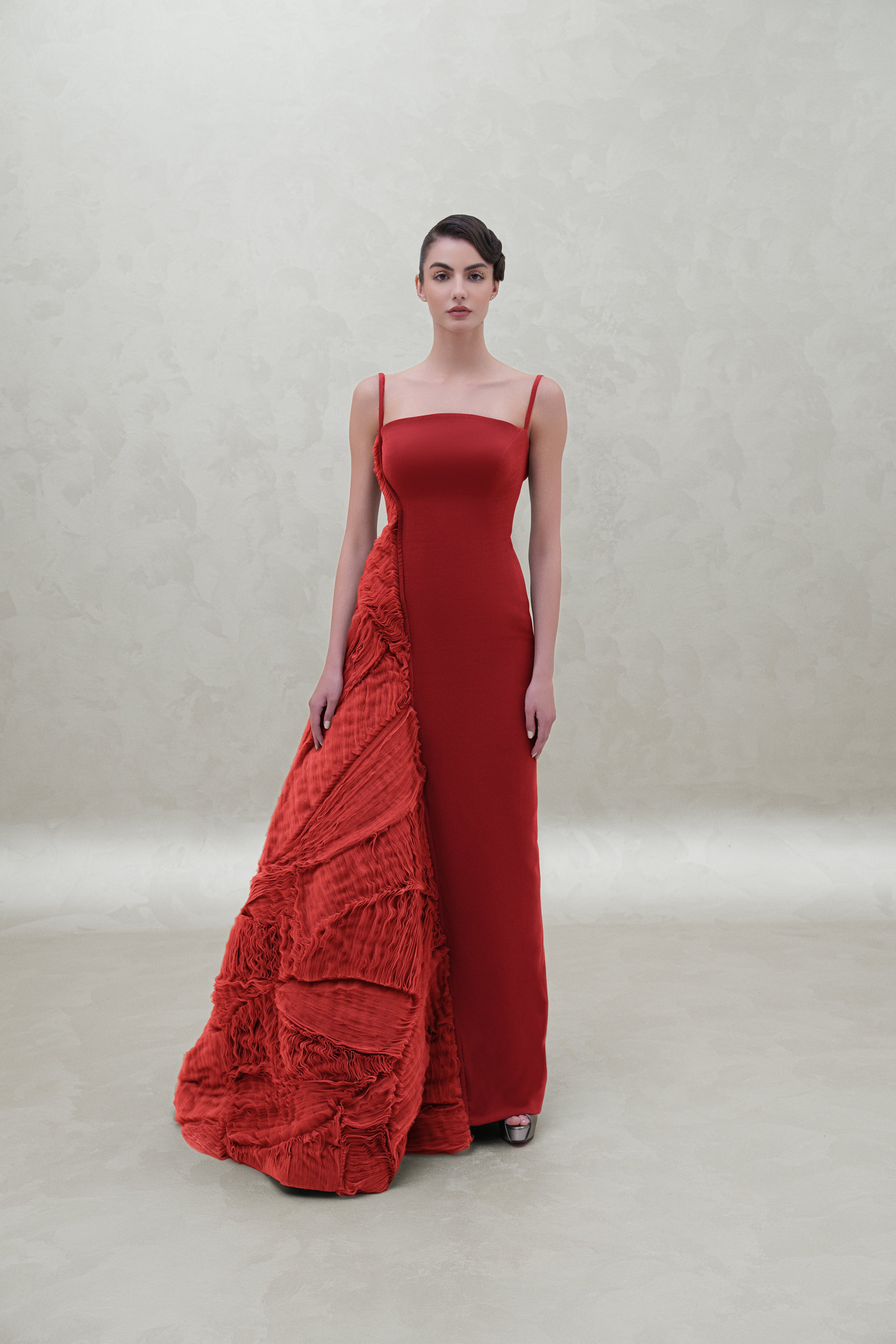 side layer long dress