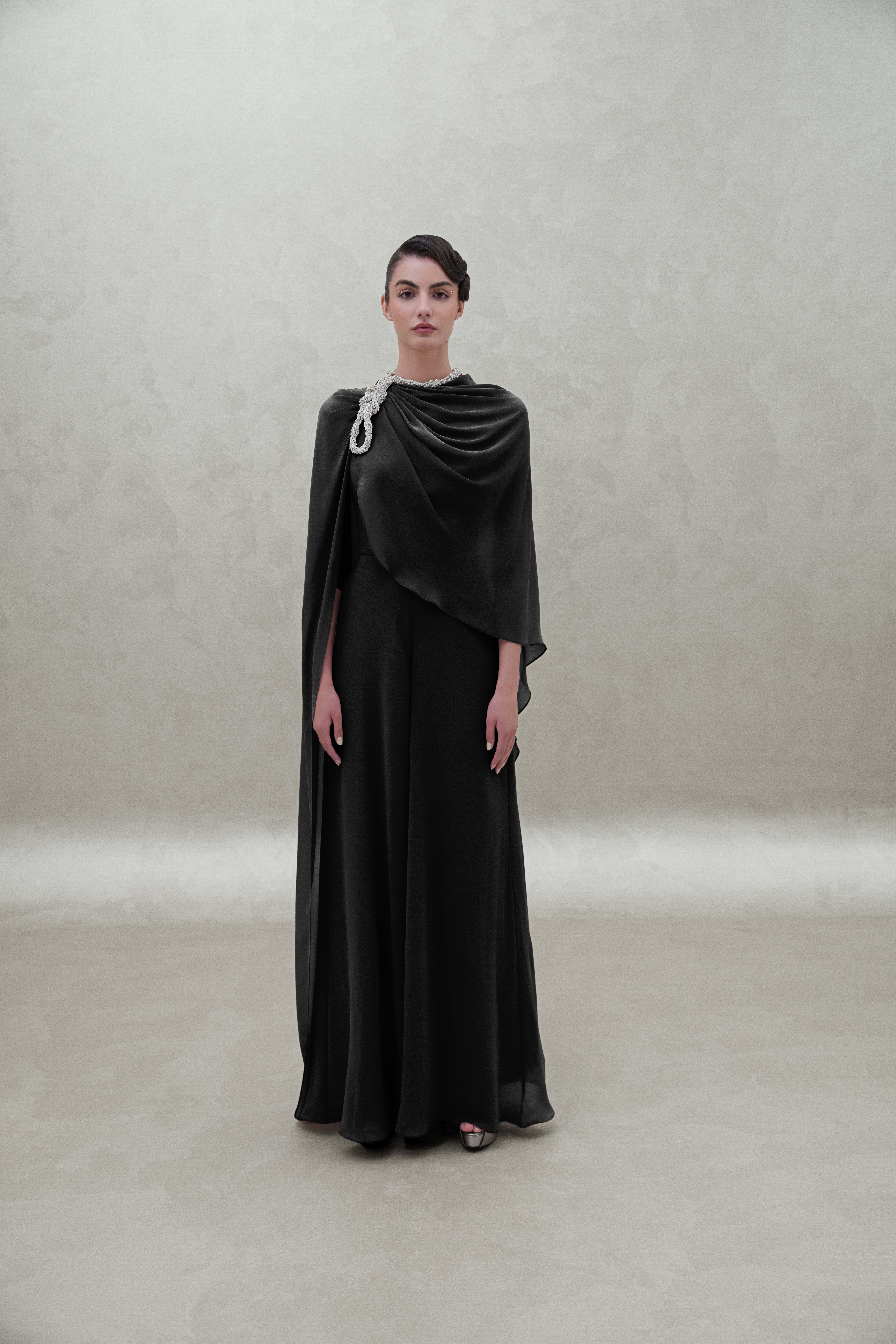 crystal neck chiffon dress