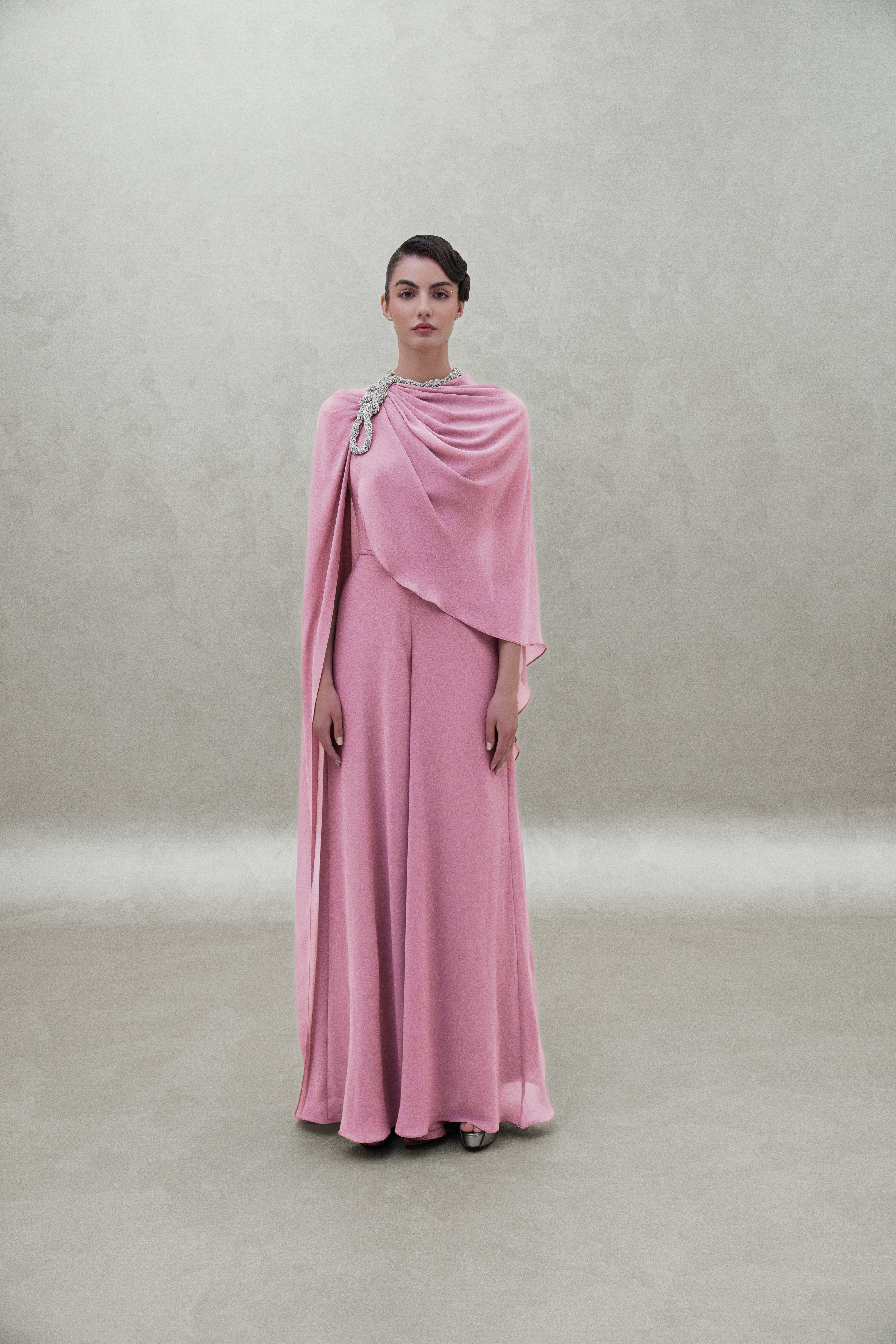 crystal neck chiffon dress