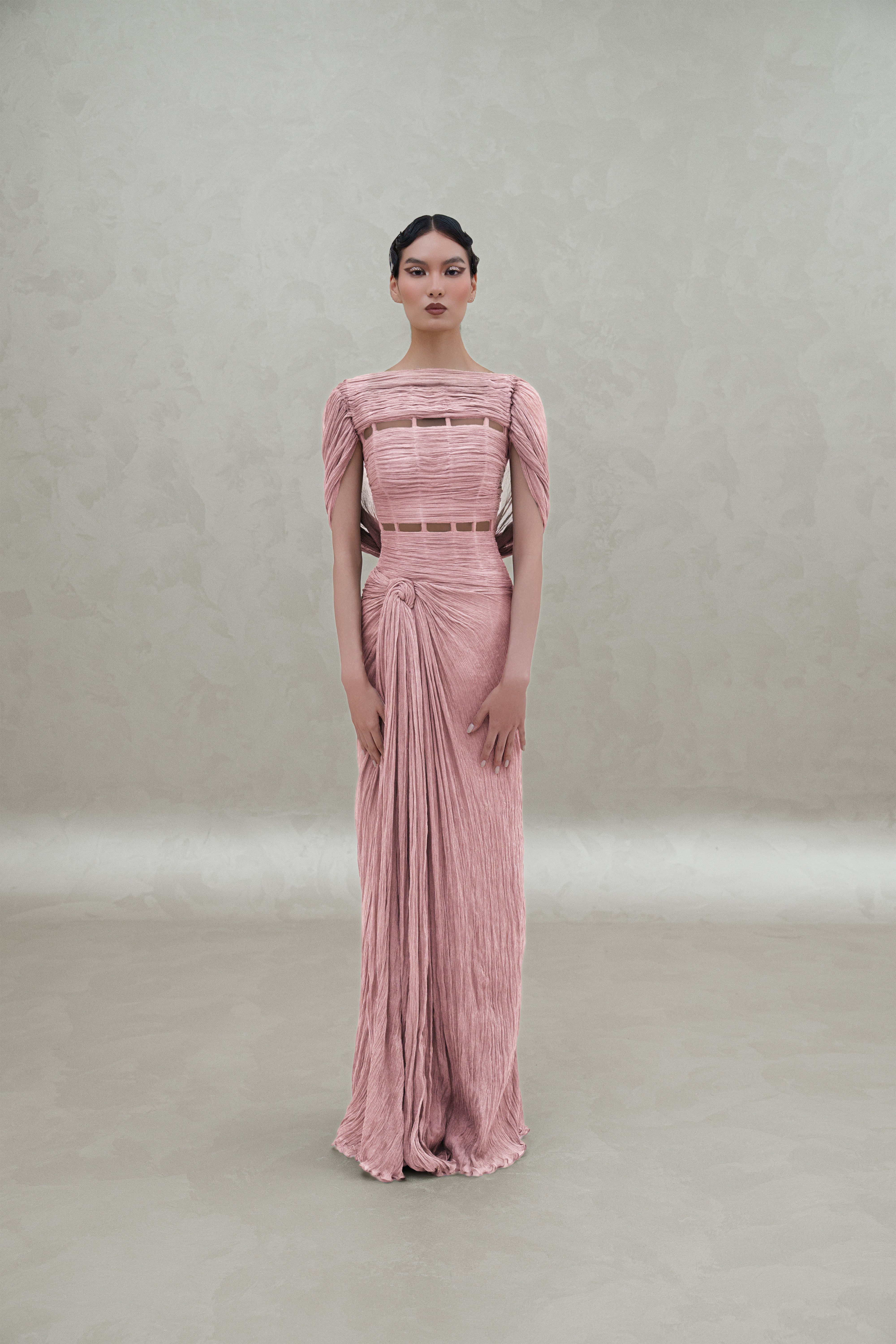 sewed in shawl with inner lining dress