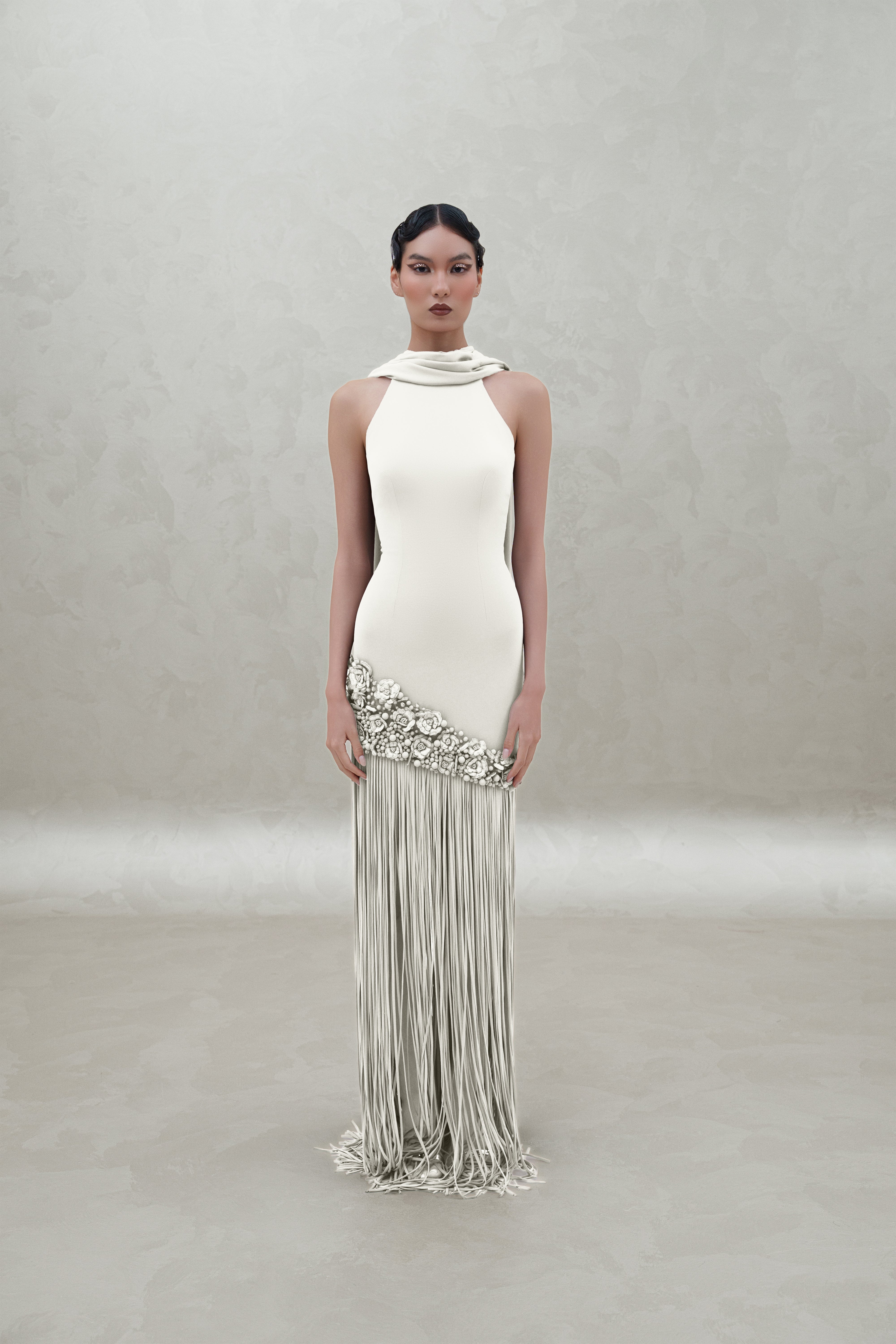 dress with bottom hem and shawl